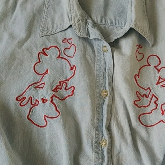 Vintage Mickey Unlimited denim chambray red sz M embroidered‎ button down shirt - Picture 4 of 8